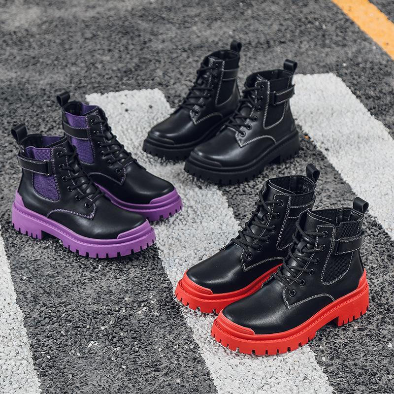 

Color Bottom Boots Women Genuine Leather Ankle Shoes Short Boots for Women 2021 Spring New Female Casual Motoycel Boot, Black