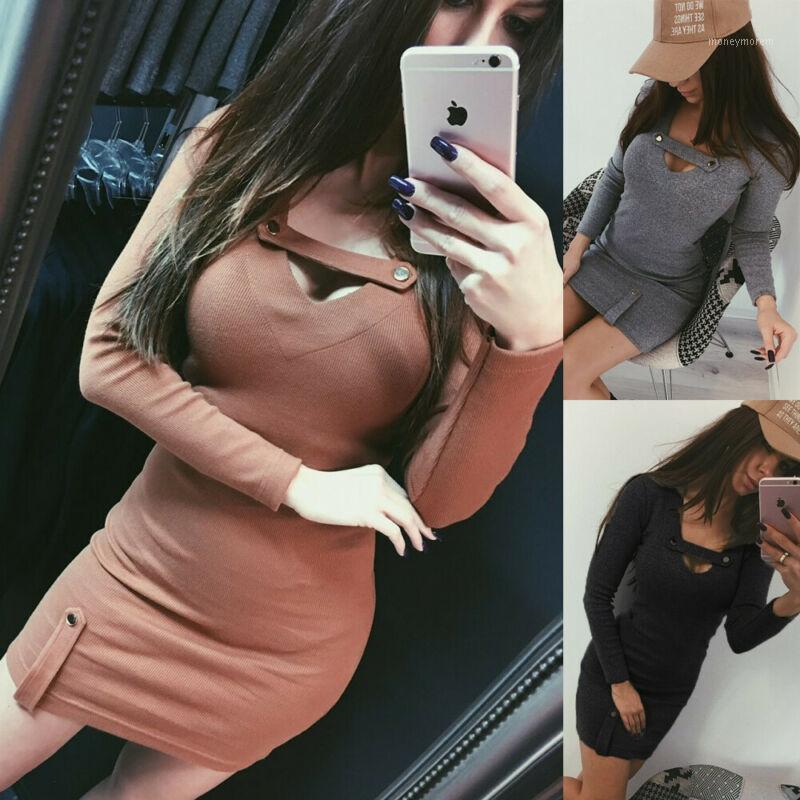 

Autumn Women Lady Bodycon Long Sleeve Sweater Mini Dress Party Casual Jumper Sexy Hollow Tight Cotton Soft Knit Lady Mini Dress1