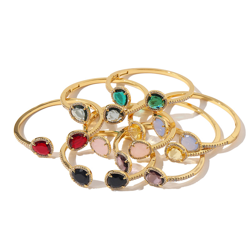 

Gold Bracelet Bracelets ins self designed jewelry new gem candy color stone bracelet triangle opening bracelet women bangle wholesale, Black