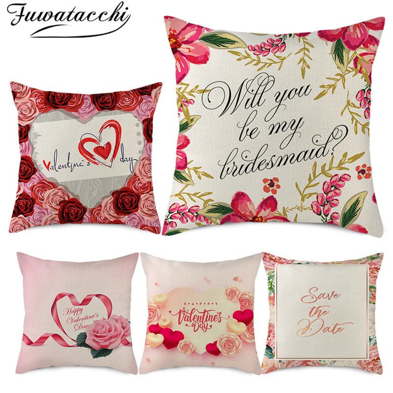 

Fuwatacchi Valentine's Day Flowers Pillow Cover Couples Love Heart Linen Cushion Cover for Home Sofa Decorative Throw Pillowcase, Pc14200