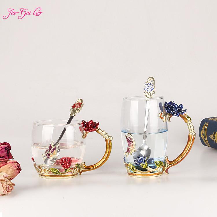 

JIA-GUI LUO Crystal Glass Heat-resistant Enamel Creative Coffee Cup Couple Gift Rose Style Unique Birthday Gift G007, 350ml