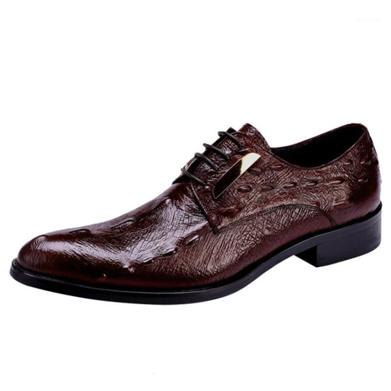 

brand italian shoes Mens Formal Shoes Genuine Leather Crocodile Oxford For Men Black Brogues leather man dress1