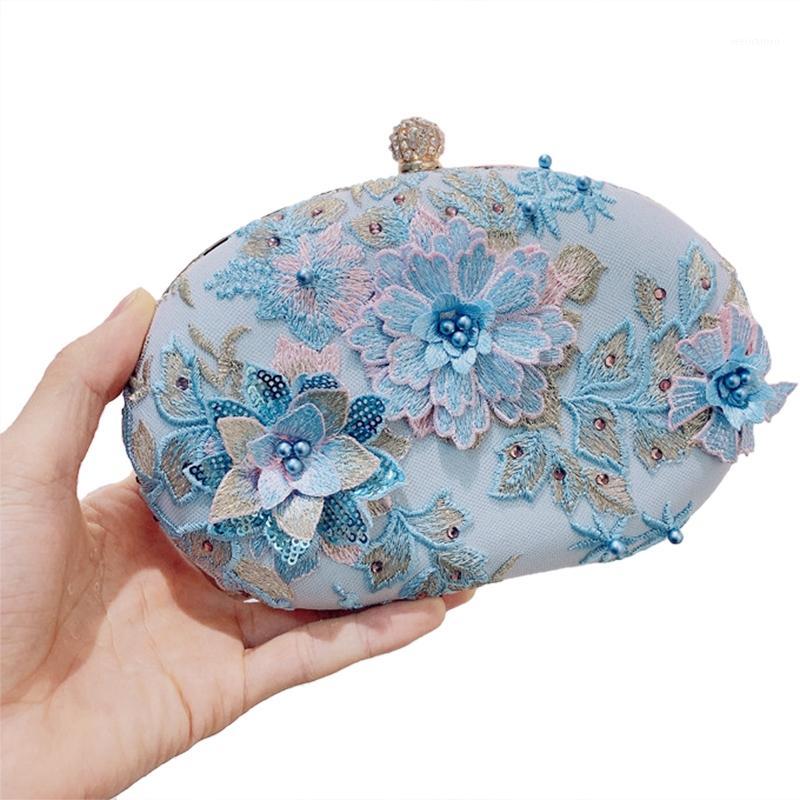 

ABDB-New Female Diamond Pearl Handbag Luxury Elegant Crystal Flower Evening Dress Wedding Day Bride Clutch Bag Purse1, Blue