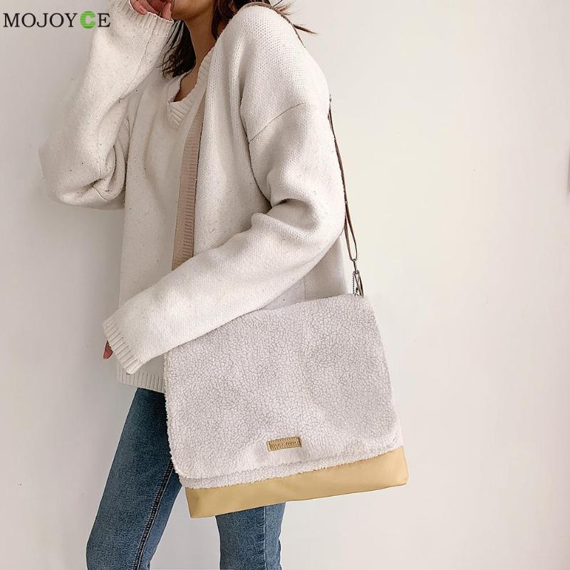 

Plush Material Messenger Bag New Original Design Tote Female Student Hit Color Shoulder Pouch Simple Shopping Handbag, Black