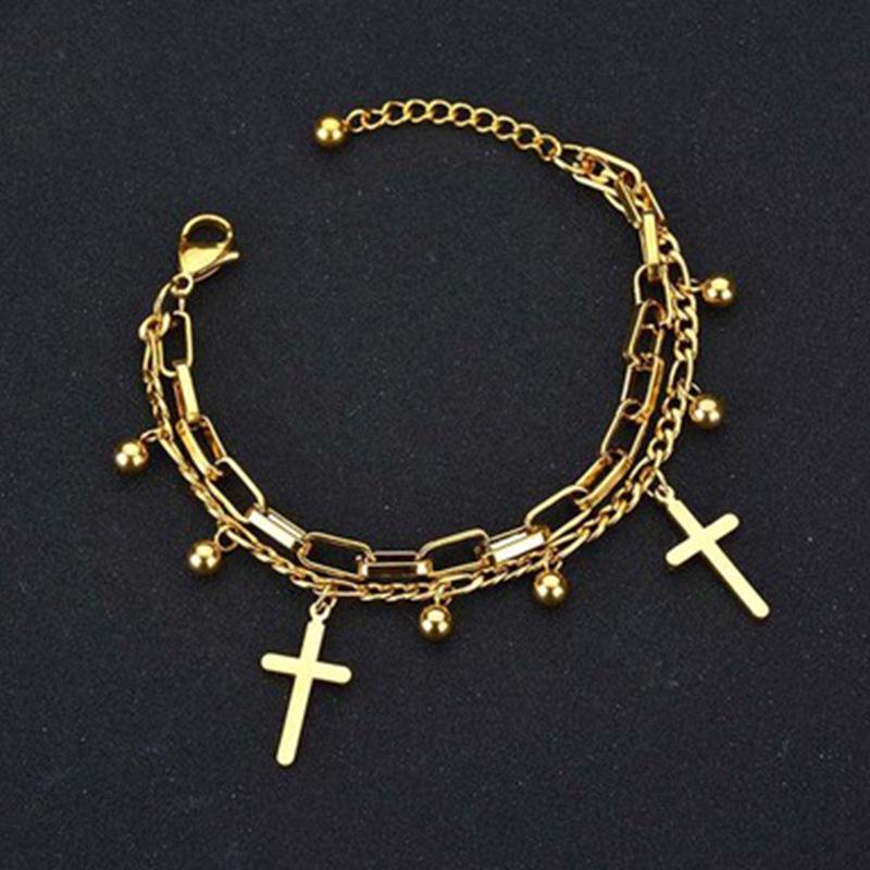 

Charm Bracelets Fashion Gold Color Bohemia Jesus Cross Necklace Women Multi-Layers Titanium Steel Metal Chain For Jewelry YC-26