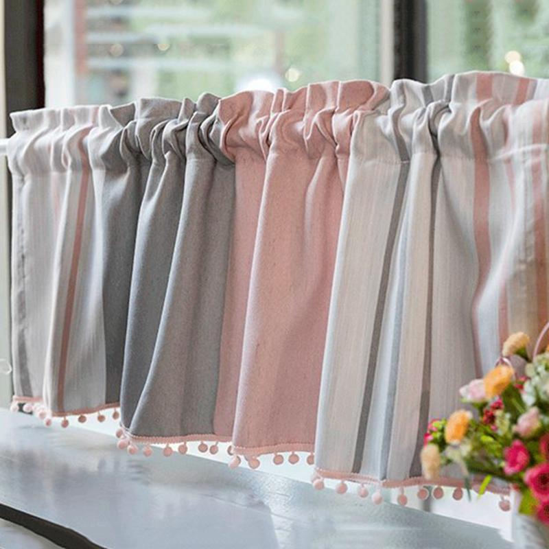 

Short Curtain Fashion Pink Grey Fabric Splice Half Curtain for Living room Small Bay Window Drapes Kitchen Partition ZH029E