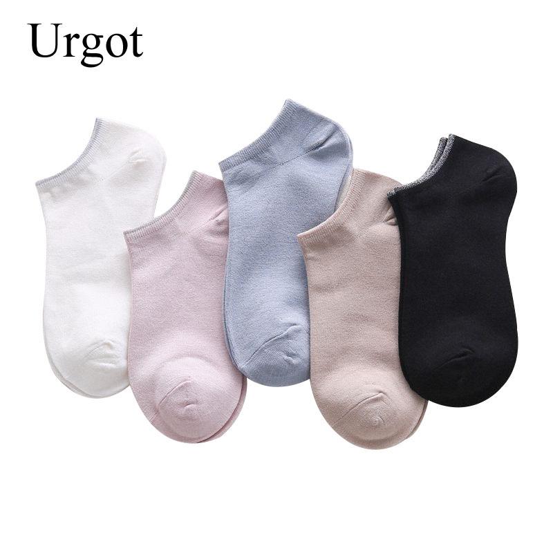 

Urgot 5 Pairs Women's Socks Simple Solid Color College Wind Ladies Boat Socks Spring Summer Cotton Short Calcetines Mujer
