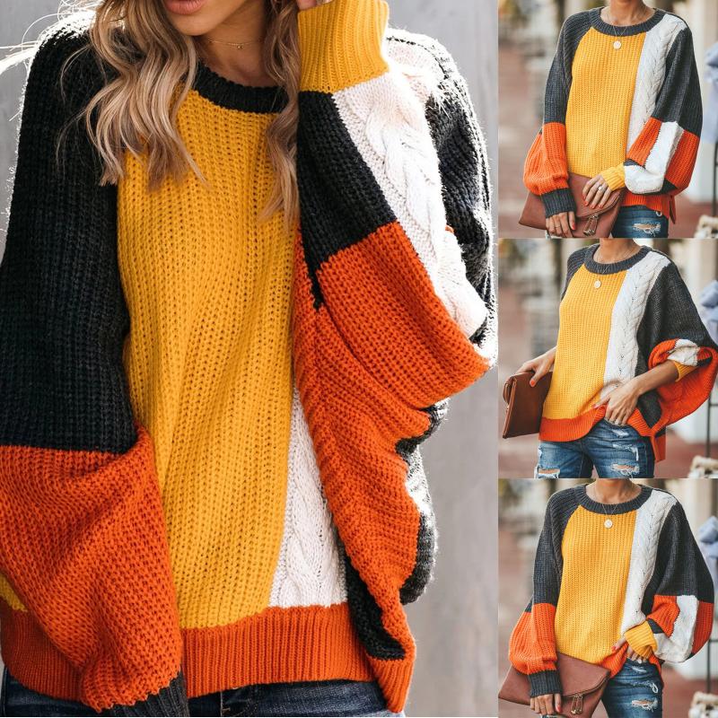 

Women' Plus Size Sweater Color Block Striped Pullover Kint Sweater 2021 Sweaters For Women Fashion Winter, Orange