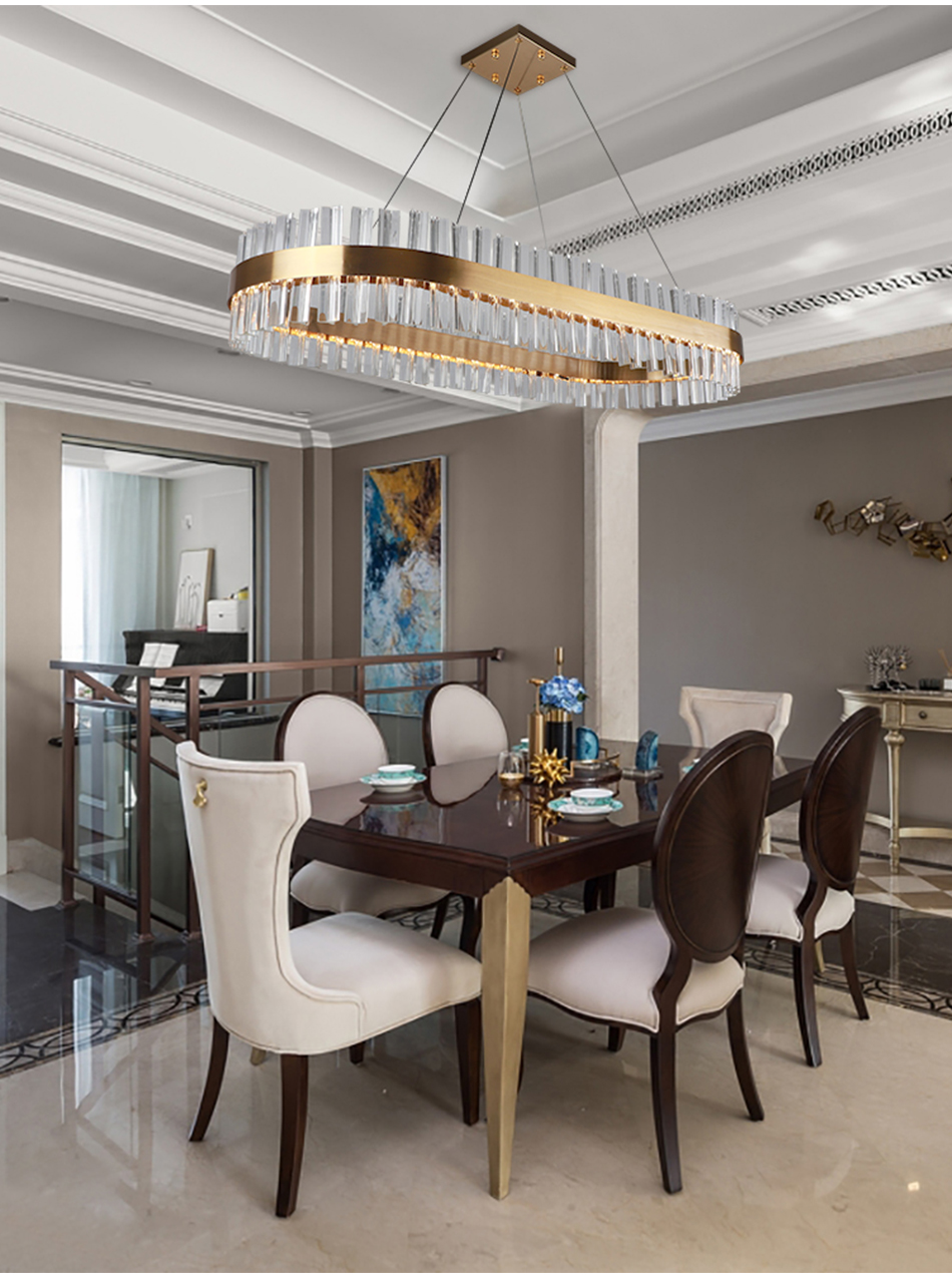 

Luxury Modern Crystal lamp Chandelier For Dining Room Oval Design Gold-bronze Hanging Lighting Fixture LED Lustres De Cristal