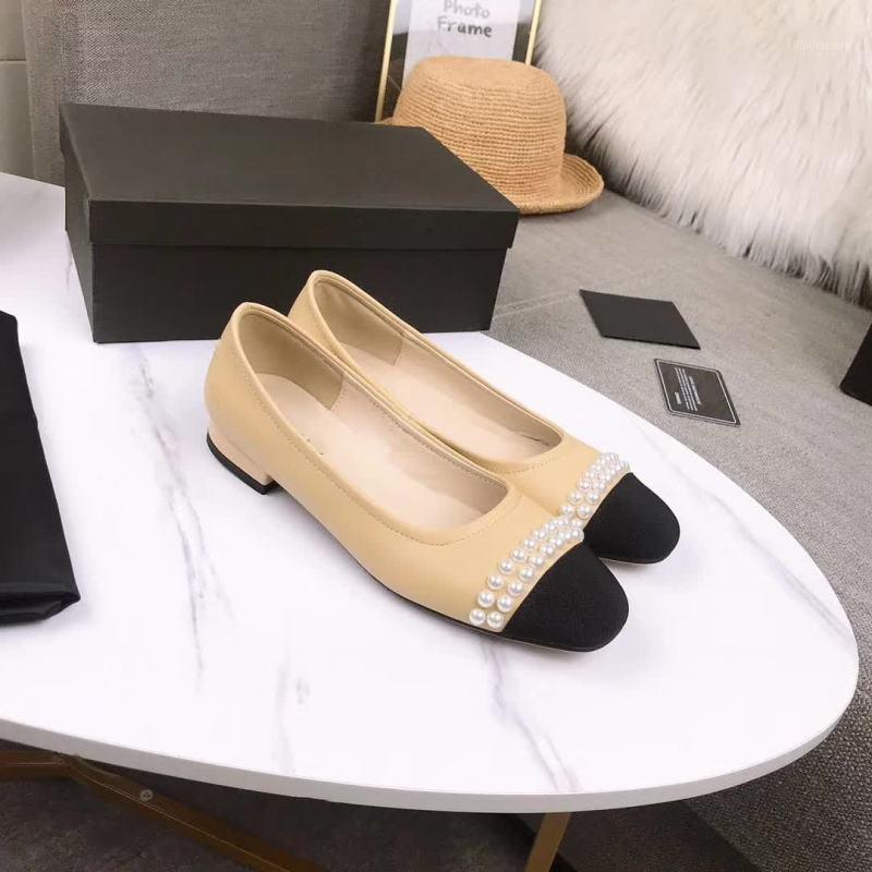 

Soft Comfortable High Heel Female Casual Single Shoe Round Toe Genuine Leather Pearl Decor Women Shoes1, Beige 6.5cm heel