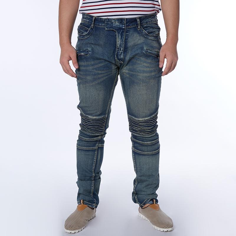 

Plus Size New High Quality Men Brand Clothing Solid Biker Jeans For Men Casual Skinny Ripped Jeans Male Denim Pencil Pants, Green
