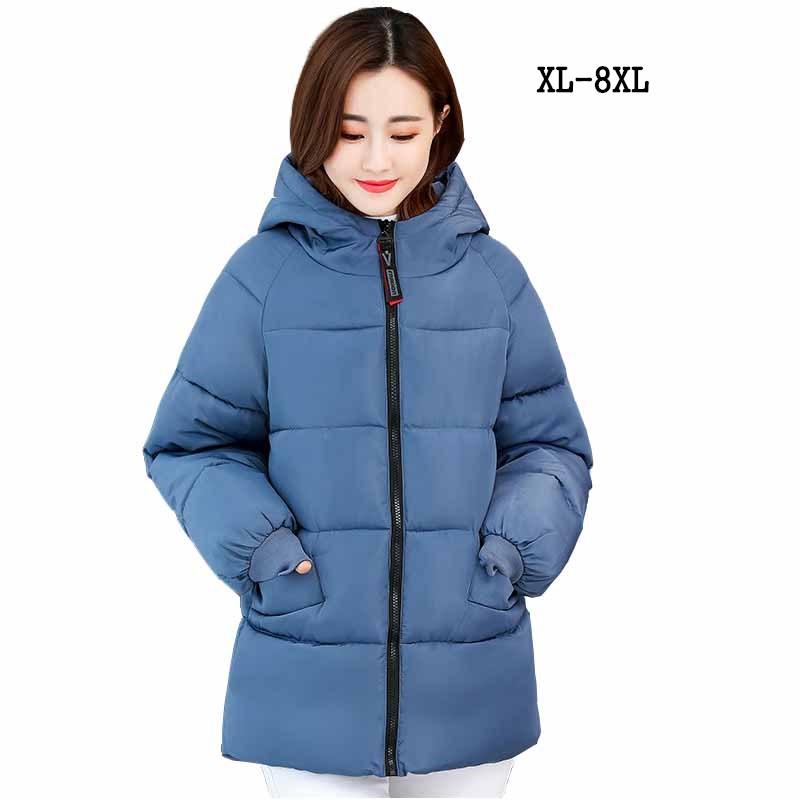 

2020 Super Plus Size -8XL Winter Parka Women Thick Down Cotton Coat Warm Hooded Outwear Loose Oversize Wadded Jackets KW293, Pink