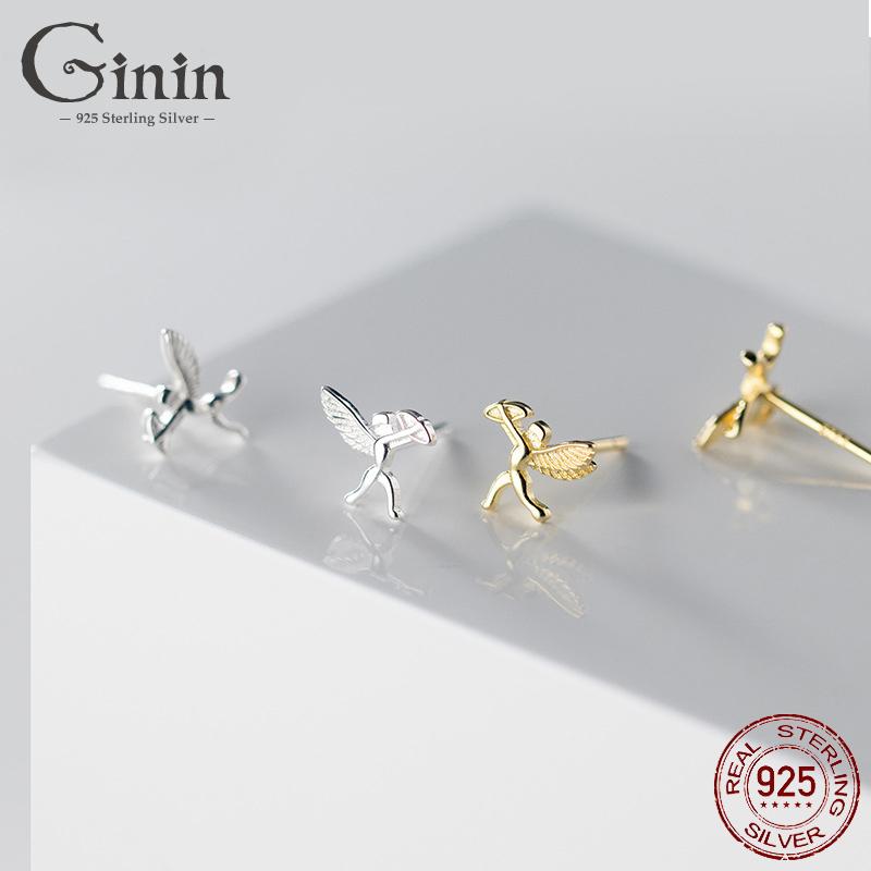 

Ginin 925 Sterling Silver Cute Cupid Shape Stud Earrings For Women Trendy Angel Korean Style Small Gift Earrings Female Jewelry