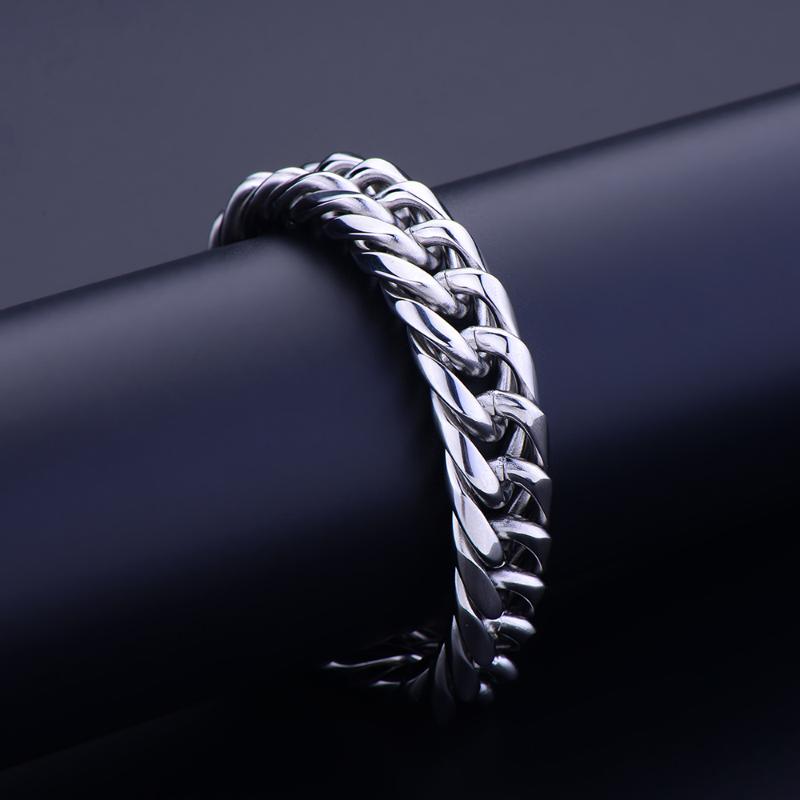 

13.5MM Men's Titanium Steel Double Buckle Round Grinding Chain Bracelet & Bangles Fashion Rock Hip Hop Jewelry Christmas Gift