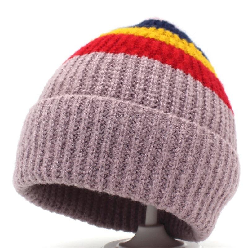 

New style woolen yarn mixed color striped knitted hats ladies fall/winter hood curled warm woolen hat, 02