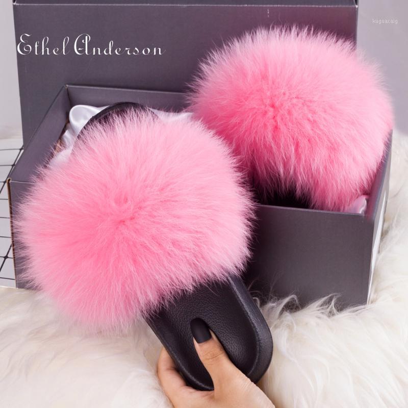 

New Fluffy Real Raccoon Fur Star Slides Sweet Lady Fur Slippers Furry Sandal Flip Flops Home Fuzzy Female Casual Plush Shoes1, Light girl pink