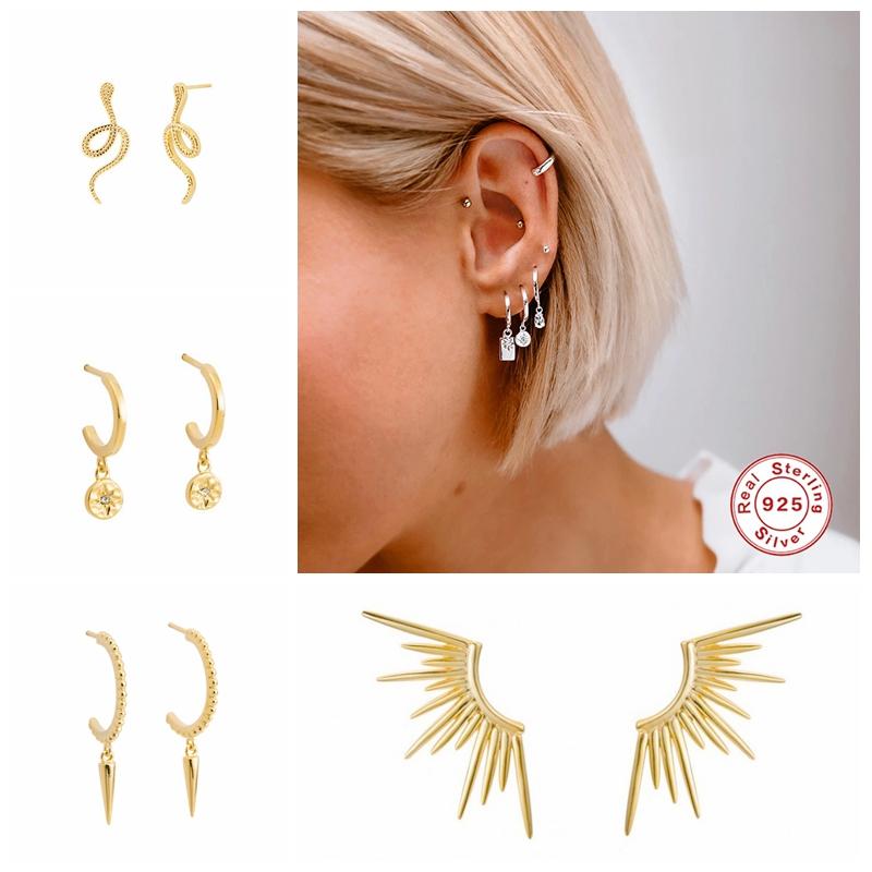 

2020 Solid 925 Sterling Silver Retro Rivit Cartilage Stud Earrings For Woman Girls Bling Zircon Piercing Earring Pendientes
