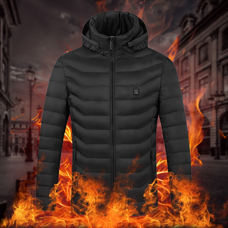 

Men Women Smart USB Heating Hoodies Thermal Warmer Electric Heated Jacket Winter Outdoor Cotton Coat Parka Solid Hooded Jackets, Black