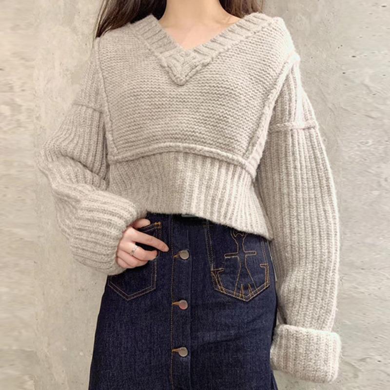 

EWQ] 2020 Winter Women New Gentle Casual V-neck Loose Soft Minimalist Solid Color Long Sleeve Pullover Knitting Sweater 8Q529, Green