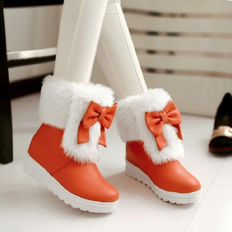 

Winter Snow Boots Women Wedges Platform Keep Warm Plush Cotton Shoes Fashion Fur Bowknot Ladies Ankle Boots Zapatos Mujer, Black