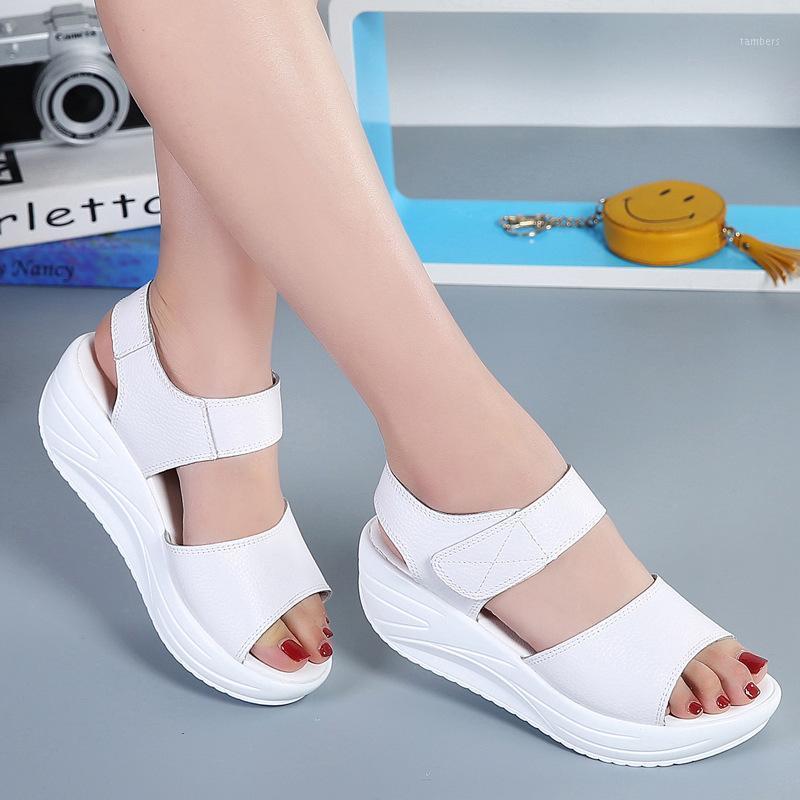 

2021 New Summer Women's Sandals Leather Thick-soled Platform Sandals Women's Fashion Student Casual Shoes1, Black