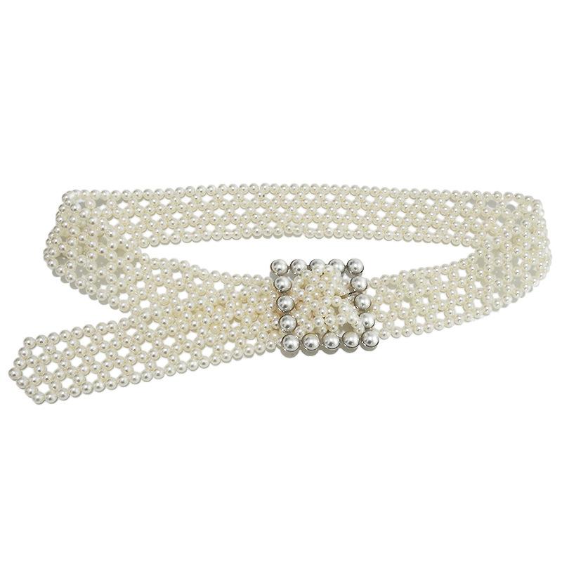 

Belts 2021 Hollow Out Ring Pearl Belt Women Fashion High Quality Wild Dress Waistband Lady Tide, Black