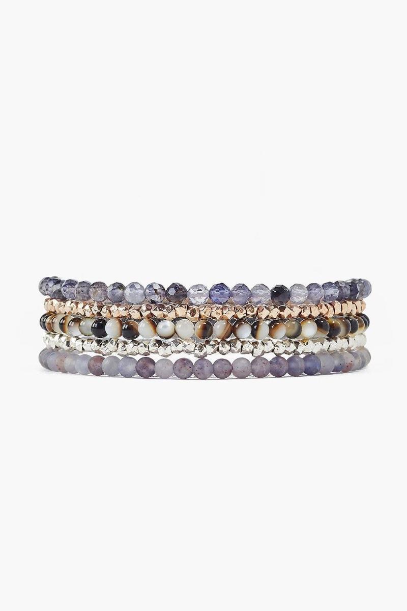 

Matte Amethyst Mix Nuggets Grey Nylon Fashion Bracelets