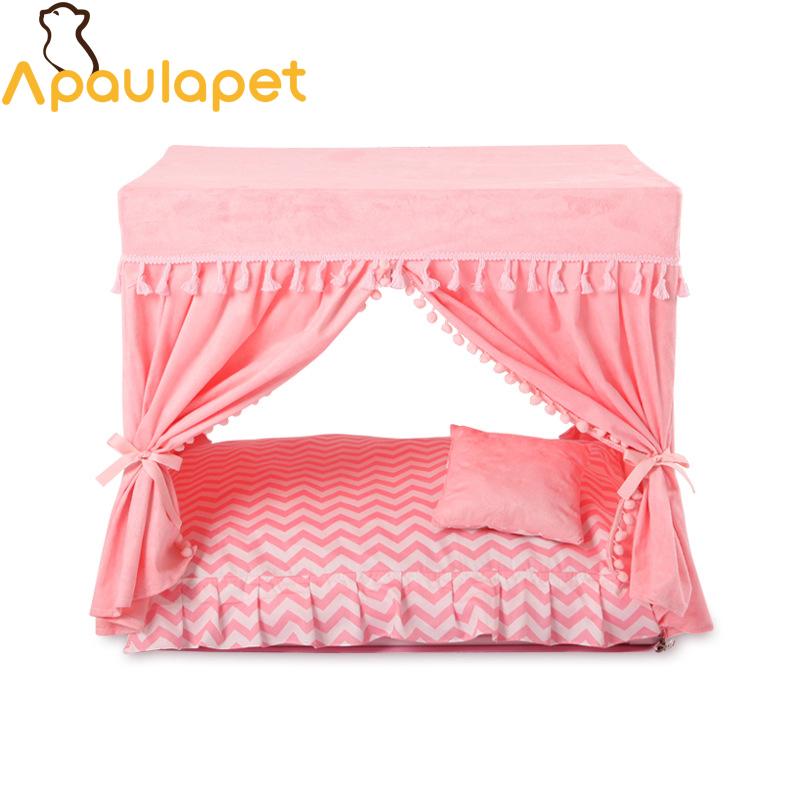 

APAULAPET Disassembly Summer Court Kennel Dog Nest Puppy Cat House Bed Pet Dog Bed With Curtain camas de perro, Pink dog house
