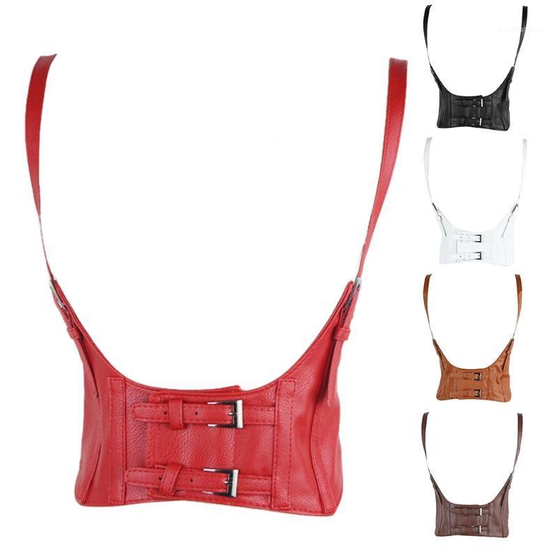 

Belts Q1QA Women Vintage Gothic Faux Leather Underbust Corset Crop Top Solid Color Adjustable Vest Waist Belt Cincher Double Buckle, Black;brown