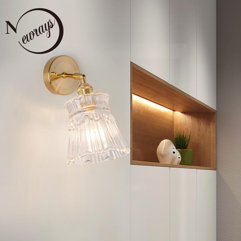 

Modern loft glass shade wall light E27 220V brass head wall lamp for kitchen living room bedside bathroom study cloakroom aisle