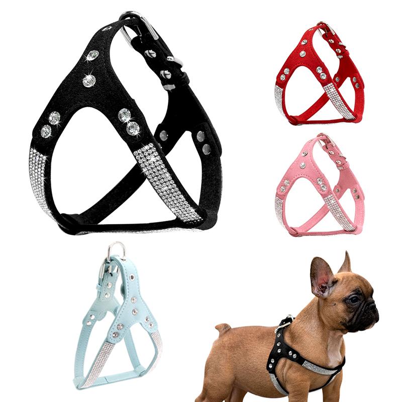 

Rhinestone Dog Harness Suede Fiber Pet Harness Vest Adjustable Puppy Cat Chest Strap Walking Dog Collar Pet Supplies