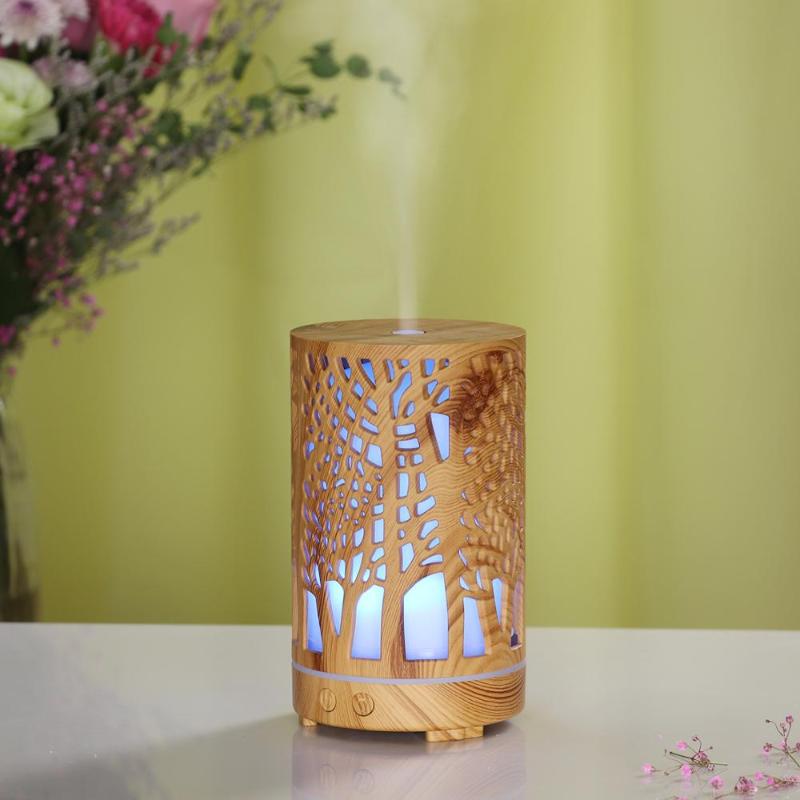 

200ML WIFI Control Ultrasonic Air Humidifier Aroma Essential Oil Diffuser with Wood Grain 7 Color LED Lights for Office Home