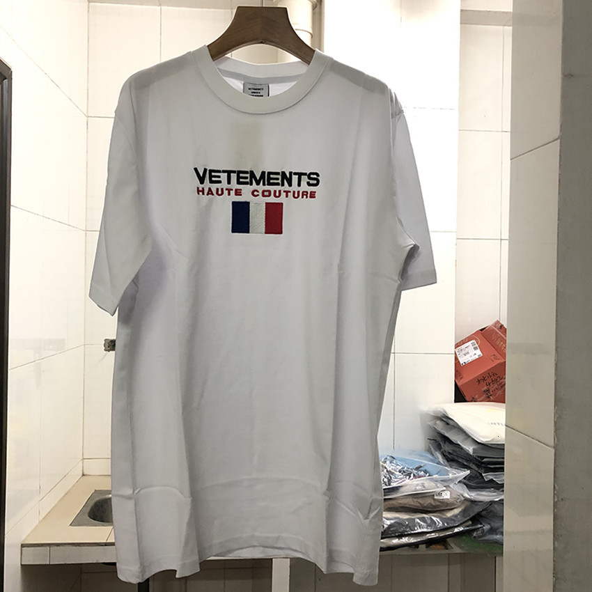 

2021 New France Flag Embroidery t Shirts Women Men Cotton Casual Black White Vetements Short Sleeve Top Tees Toob