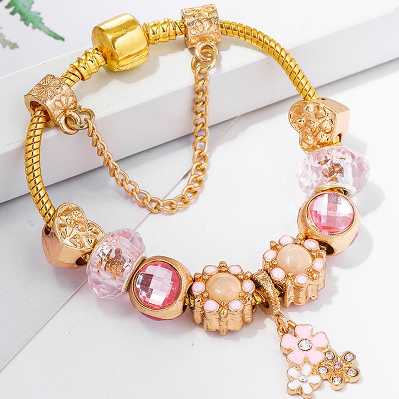 

TOGORY Spring Style Charm Bracelets For Women Gold Color Flower Beads Bracelets Bangles Fashion Jewelry DIY Pulseras Femme Gifts