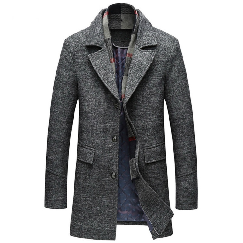 

Autumn High 2020 Quality Man with a Simple Lapel Scarf Casual Wool and Luxury Warm Male Coat 19kr, Gray.