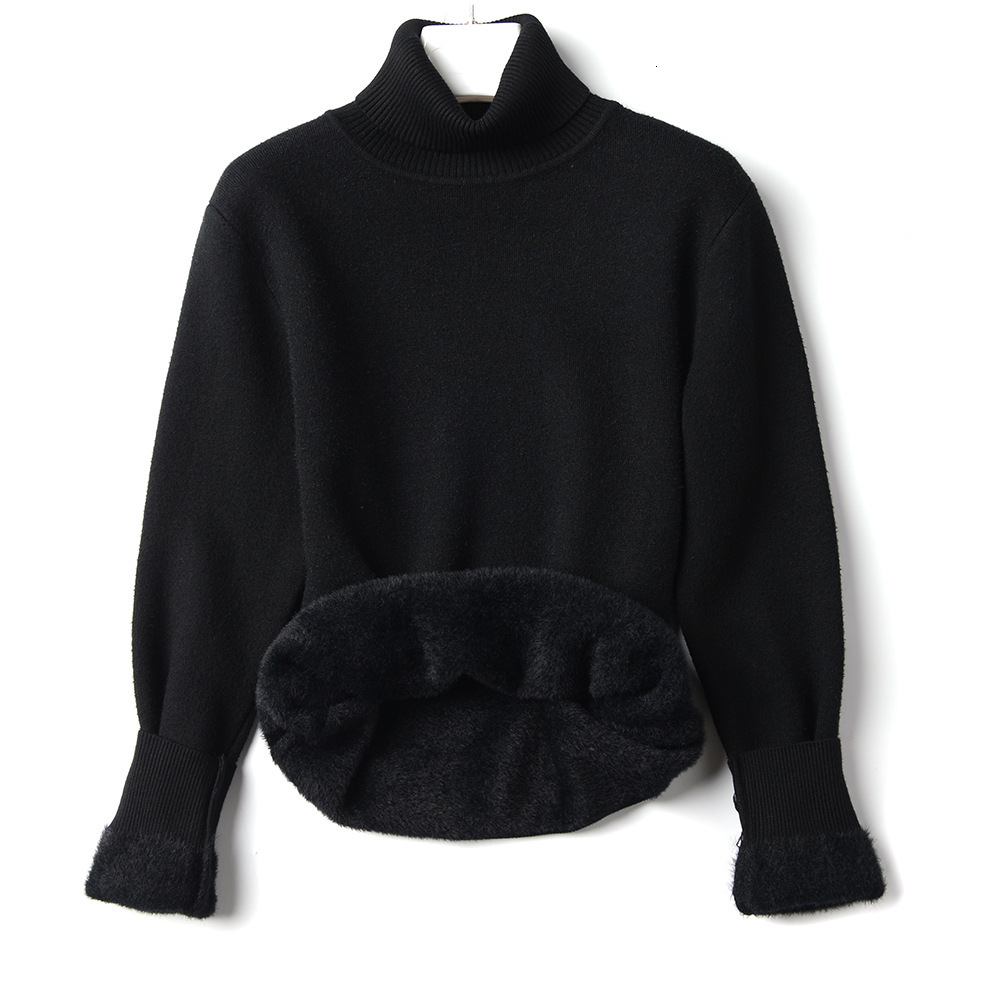 

New 2021 Autumn Winter Fur Basic Warm Velvet Sweater Pullovers Women Female High-neck Fleece Thick Turtleneck Knit Jumpers My4b, White