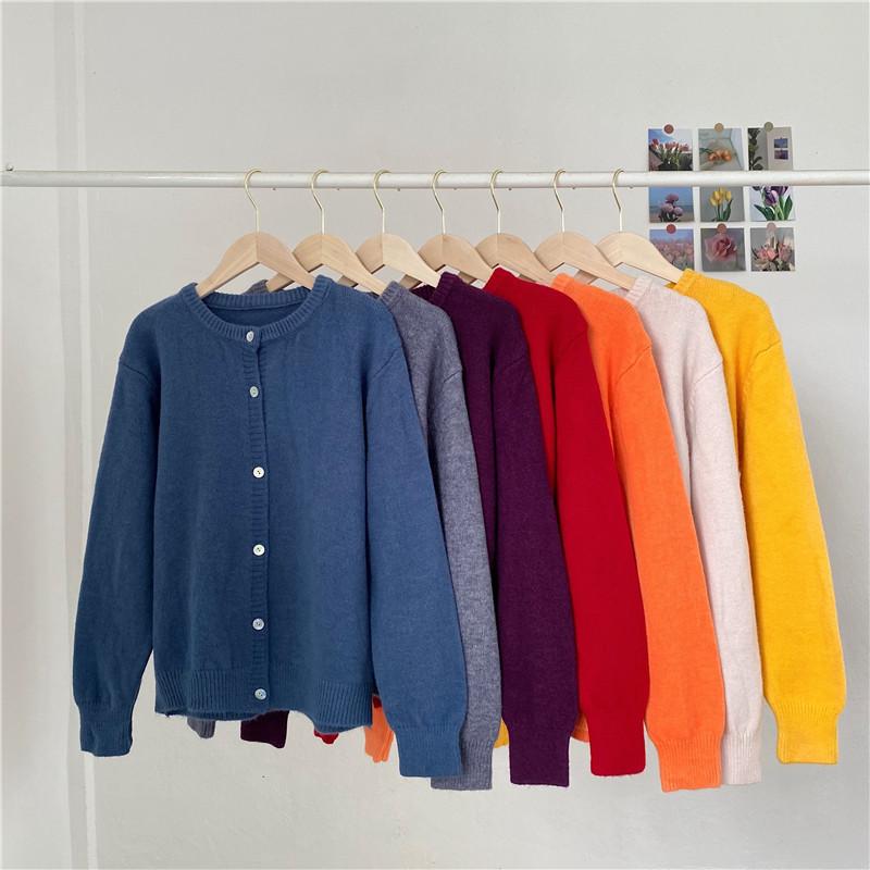 

2020 Fall/Winter Long Sleeve Women's Tops College Wind Knit Cardigan Loose Jacket Single Breasted Sweatshirt, Blue