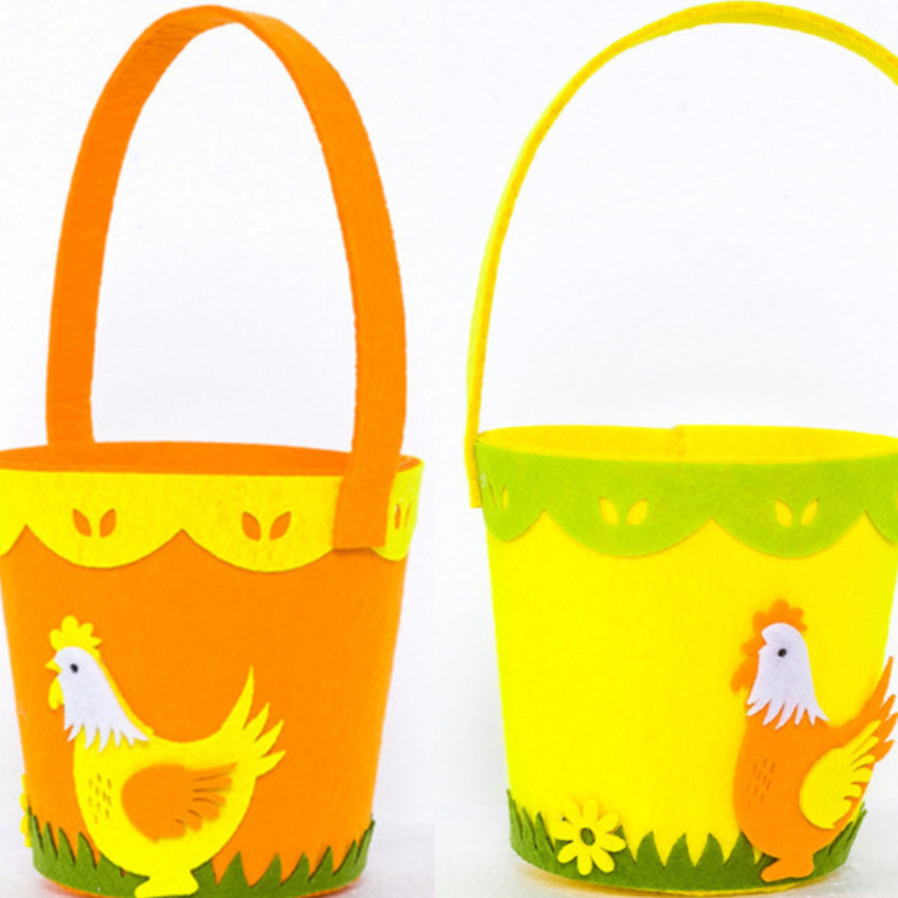 

Happy Easter Cock Printed Basket Colorful Egg Cartoon Non-woven Tote Bag Lovely New Year Gifts Egg Candies Barrel Bucket Handbag G12003, Orange