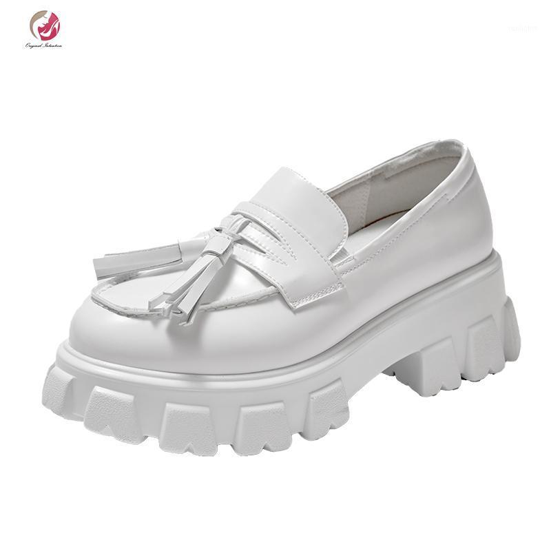 

Original Intention New Fashion Genuine Leather Black White Woman Spring Shoes Platform Elegant Casual Concise Shoes High Quality1, Oi1883 black