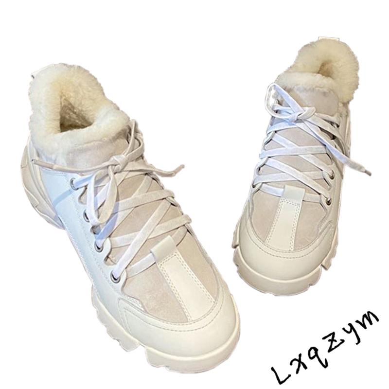 

Hot Brand Winter Wool Lining Sneakers Thick Platform Warm Ankle Boots Lace Up Non Slip Walking Shoes Large Size, As show