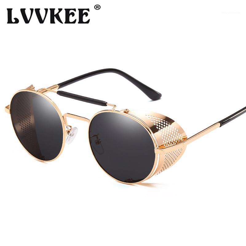 

LVVKEE Metal Round Steampunk Sunglasses Men Women Brand Designer Side Mesh Style Glasses Vintage Sun Glasses High Quality UV4001