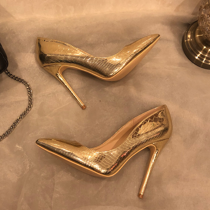 

Fashion Fret Free Female Designer New Gold Brand Charge Patent Leather Toe Heel High Stiletto Shoes Six Three Inches D79r, 36