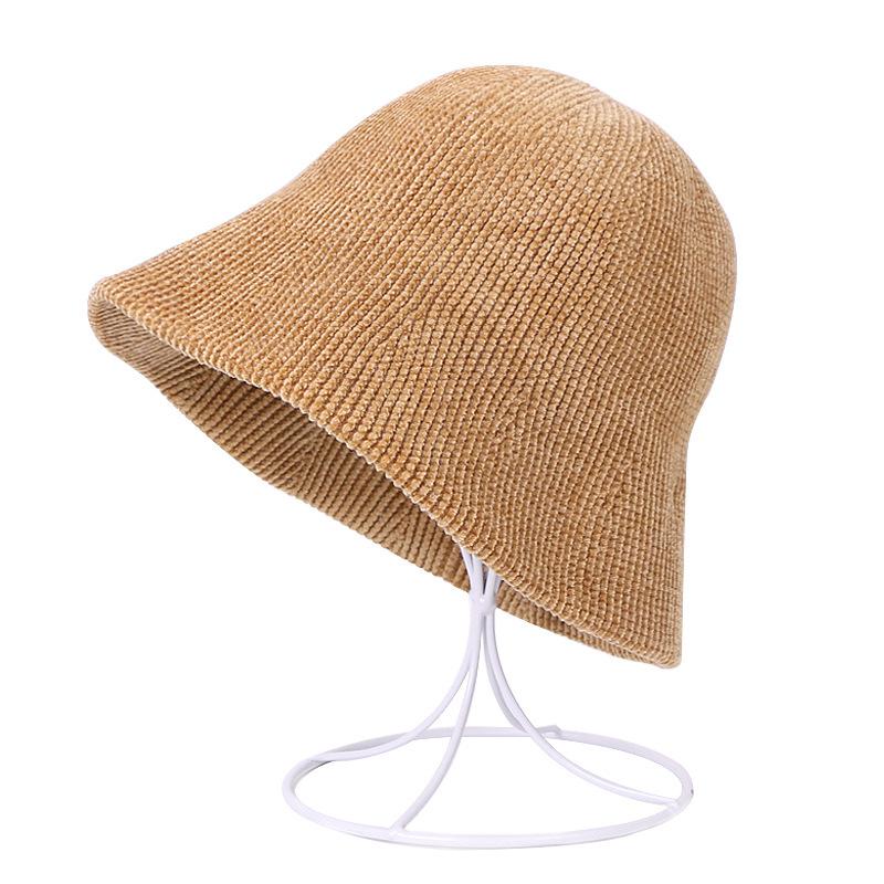 

New Autumn and Winter Ladies Hats Simple Vertical Stripes Chenille Basin Hat All-match Japanese Fashion Fisherman Hat