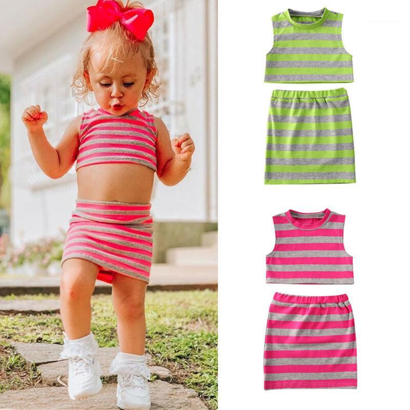 

Toddler Kid Child Baby Girl Clothes Set Suit Summer Striped Sleeveless Tops Short Mini Skirt Outfit Clothing Costume 2PCs1, Green