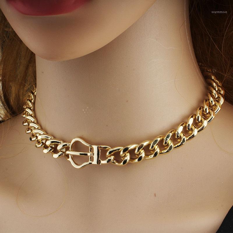 

Punk Miami Cuban Choker Necklace Collar Statement Hip Hop Big Chunky Aluminum Gold Color Thick Chain Necklace Women Jewelry 20201