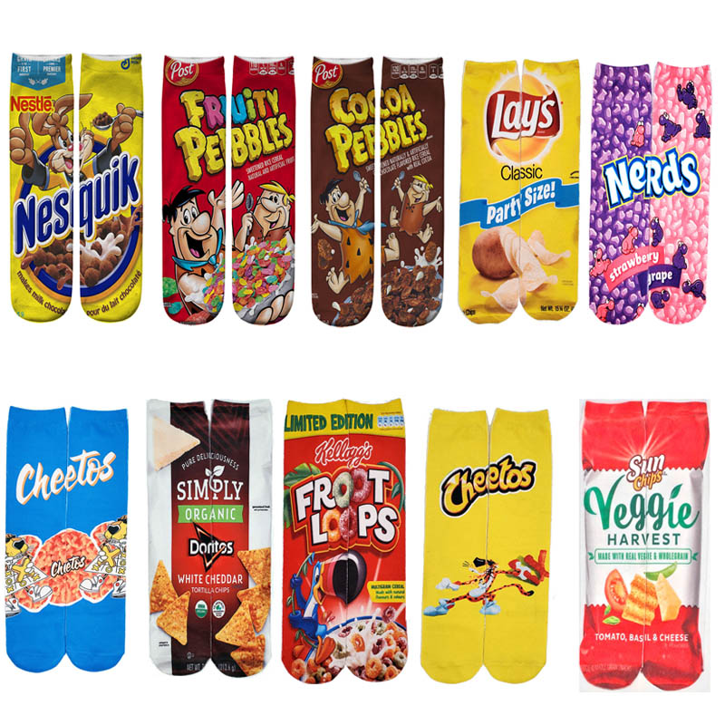 

Men's Novelty Socks Unisex Funny 3D Socks Printing Potato Chips Food 40cm Custom Long Socks Stocking for Woman, Mixed batch