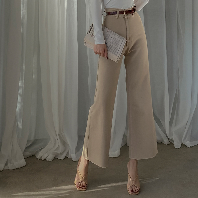 

2021 New Winter Lean All the Soft White-naked Games Denim Waist High Leg Pants LYAR, Light khaki