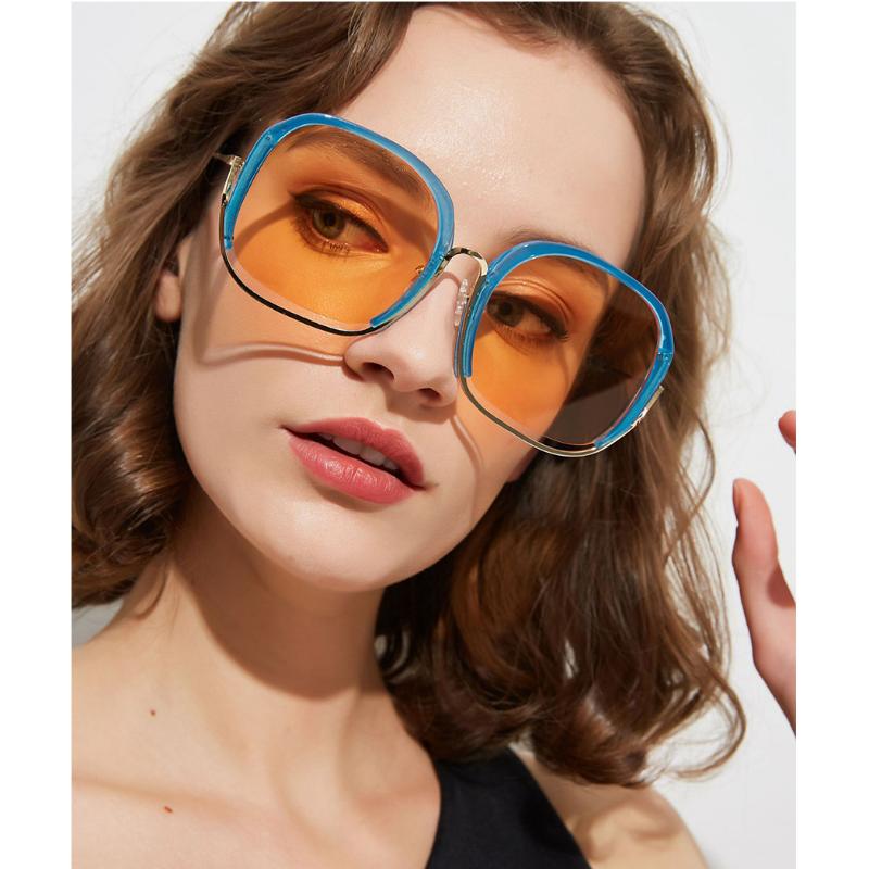 

2020 Unisex Women Men Oversized Sunglasses Half Metal Frame Fashion Sun Glasses For Female Vintage Gradient Eyewear Shades