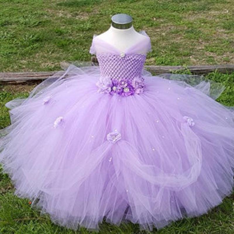 

2-8Y Flower Girl Princess Dress Kid Party Pageant Wedding Bridesmaid Tutu Dresses Pink Lavender Kids Dress for Girls PT1531