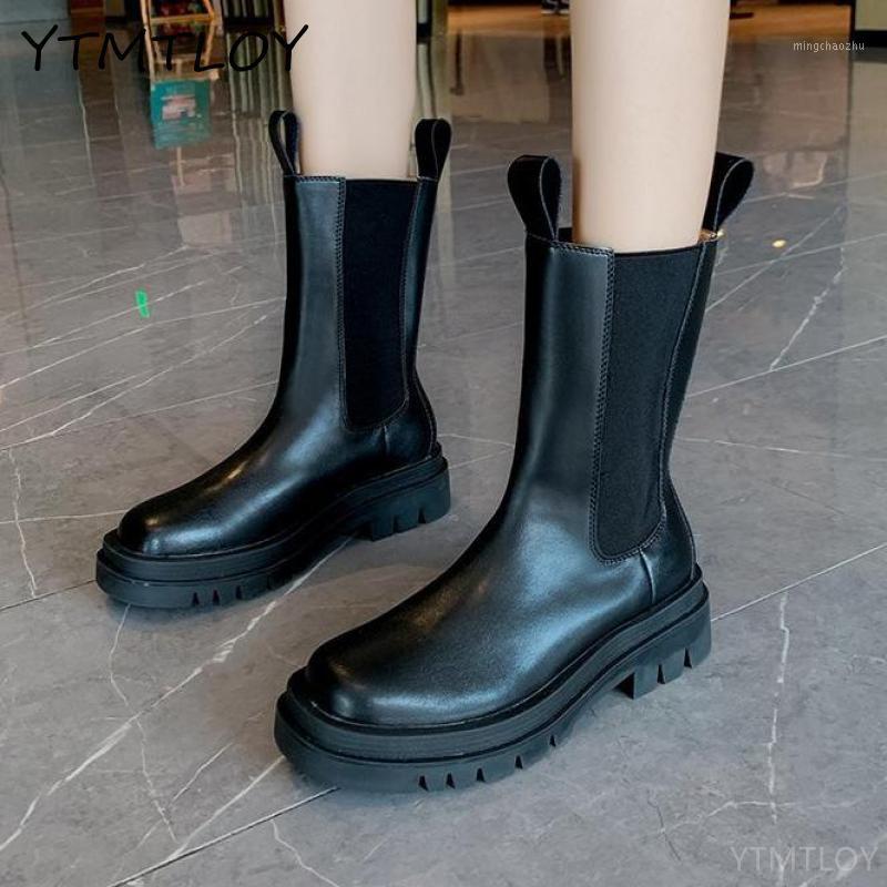 

2020 Chunky Boots Woman Shoes Winter Designer Heel Female Platform Boots Lasdies Fashion Slip-on Mid-calf1, Black